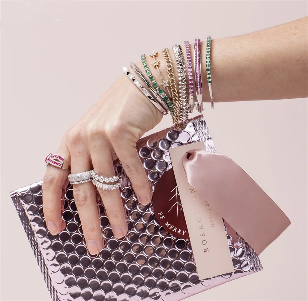 Custom Made Jewelry Packaging Bag Small Gift Jewelry Pouch Rose Gold Pink Envelope Poly Bubble Mailer Bags Metallic Shipping Bag