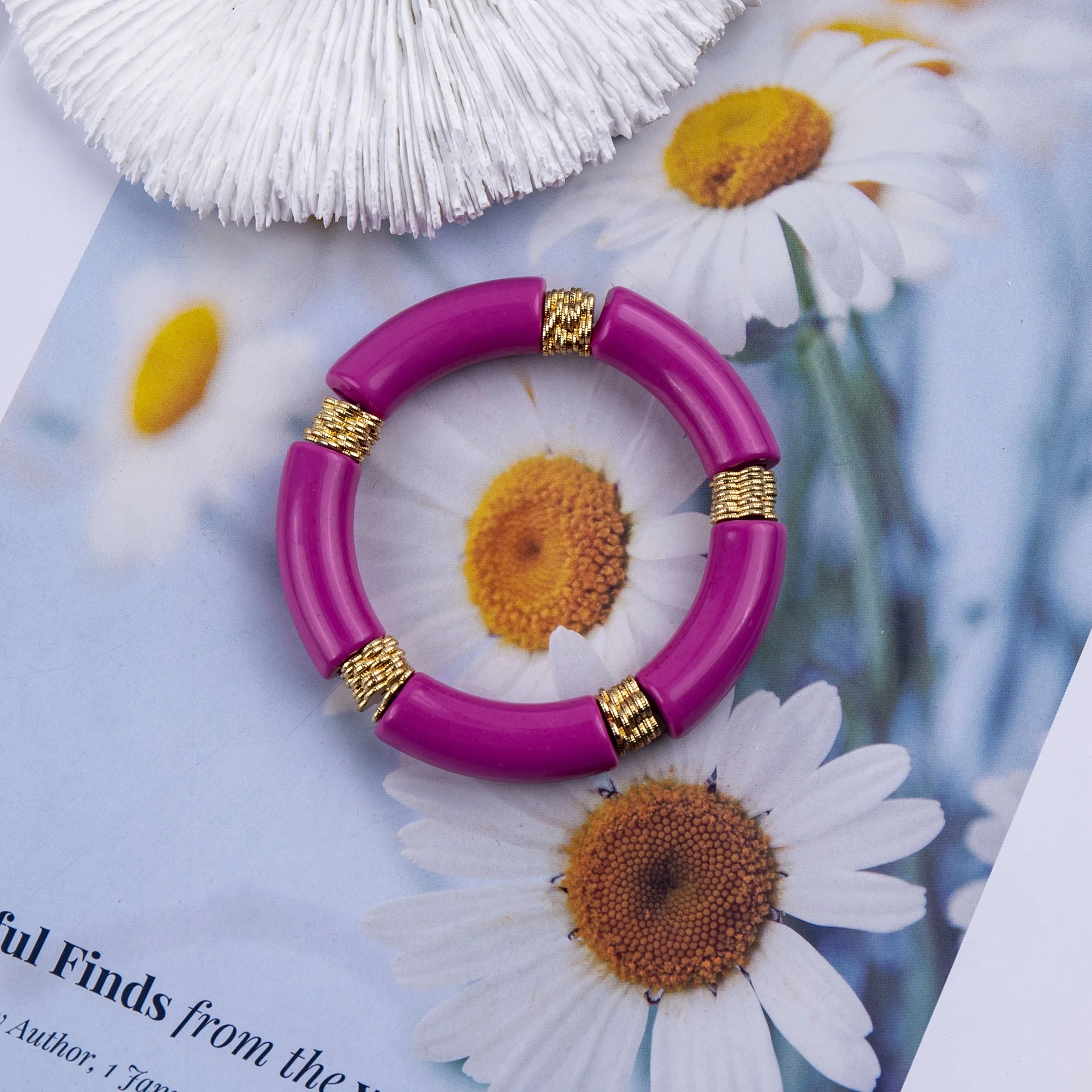 Wholesale High Quality 12mm Acrylic Tube Beads With 14K Real Gold Plated Discs Bracelets Bangles In Stock