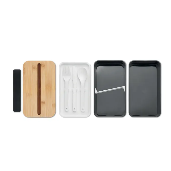 Eco Friendly Reusable Double Layer Thermal Bamboo Lid Food Container Bento Lunch Box With Phone Holder