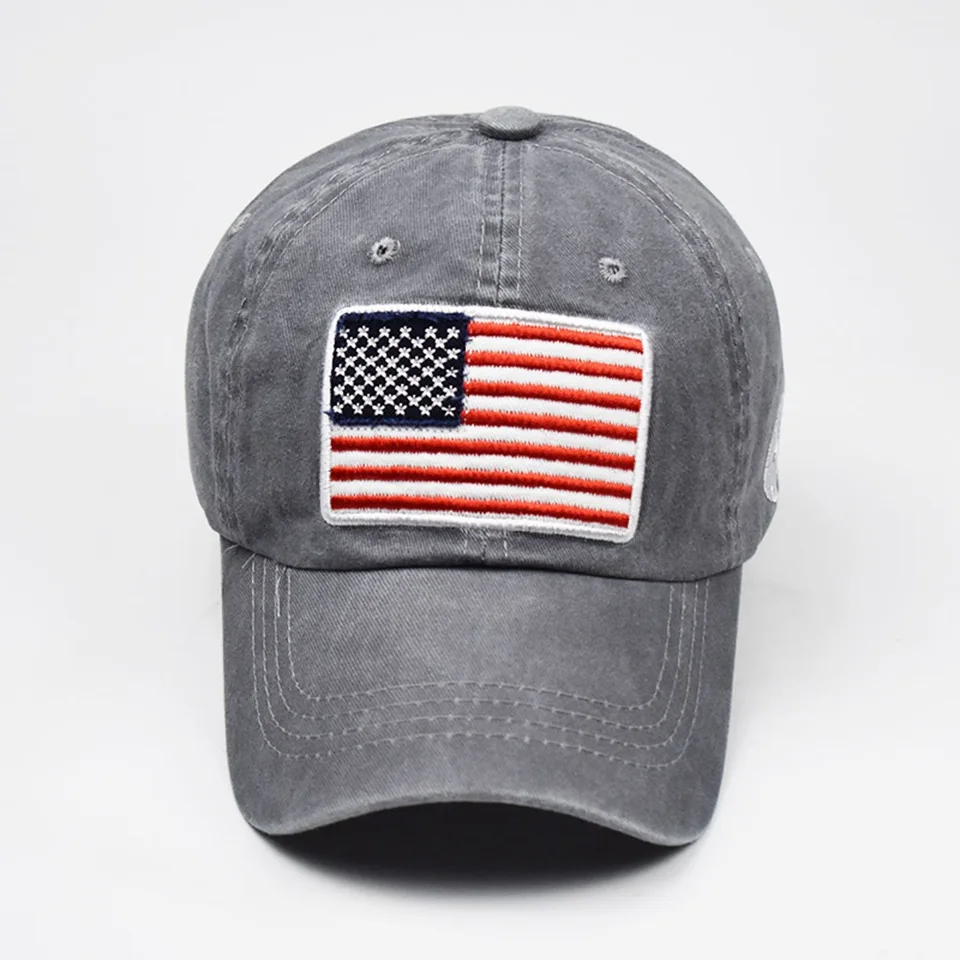 Vintage Hats Washed Distressed Cotton Dad Hat Baseball Cap Headwear gorras para hombre American Flag USA Gray
