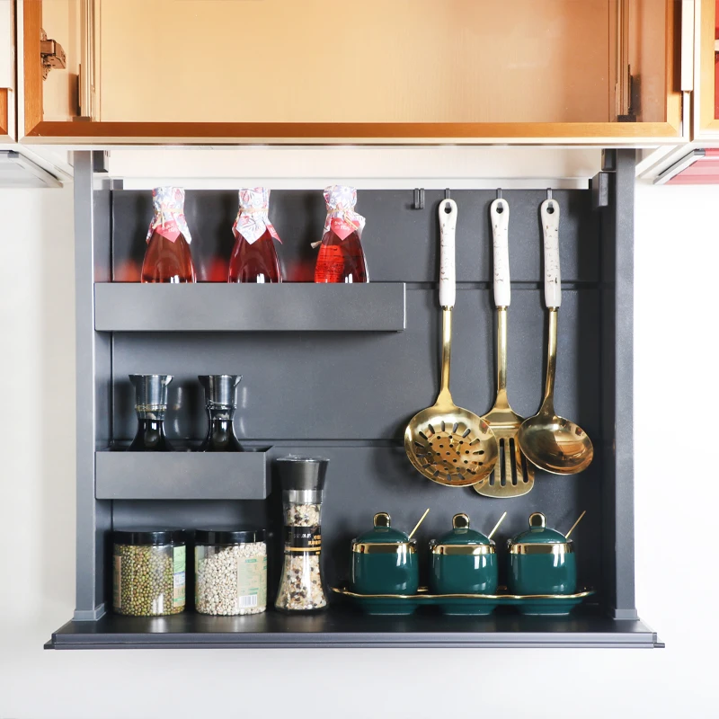 Custom Home Kitchen Electric Lift Wall Cabinet Pull Basket Kitchen Cabinet Organizer Stainless Steel Storage Rack Wholesale