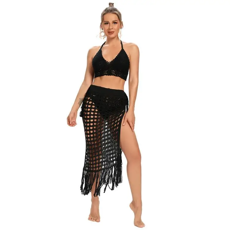 Summer Mesh dress cover up Solid Knitted Skirt Cover Up Crochet Swimsuit Swimwear Beach Dress