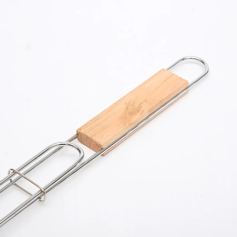 Bbq Accessories Charcoal Bbq Tools Iron Outdoor Wooden Handle Stainless Steel Grill Mesh Sausage Clips Vegetable Bbq Clips