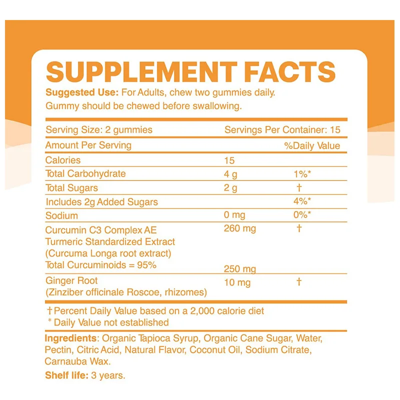 Wholesale Turmeric Curcumin Gummies Ginger Turmeric Ginger Supplement for Healthy Skin Joint Health
