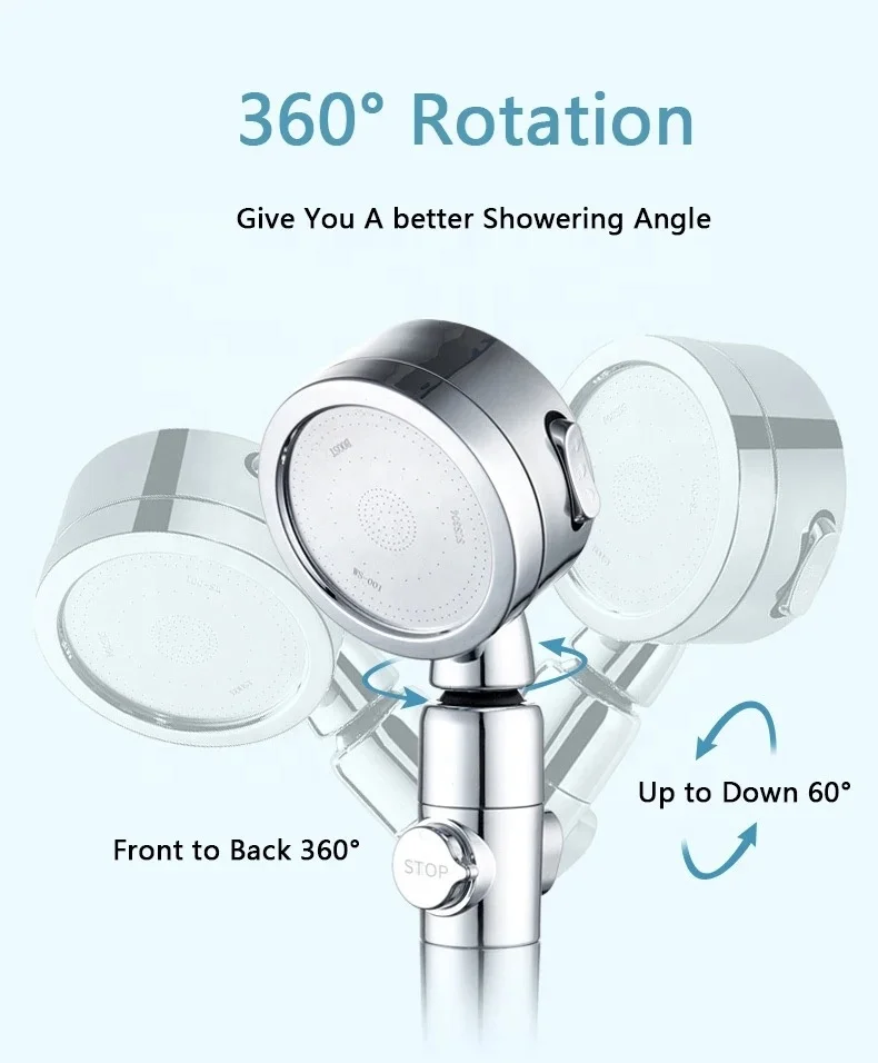 wholesale high power adjustable 3 function quality pressurized hand-held shower head with 2 shower filter inside