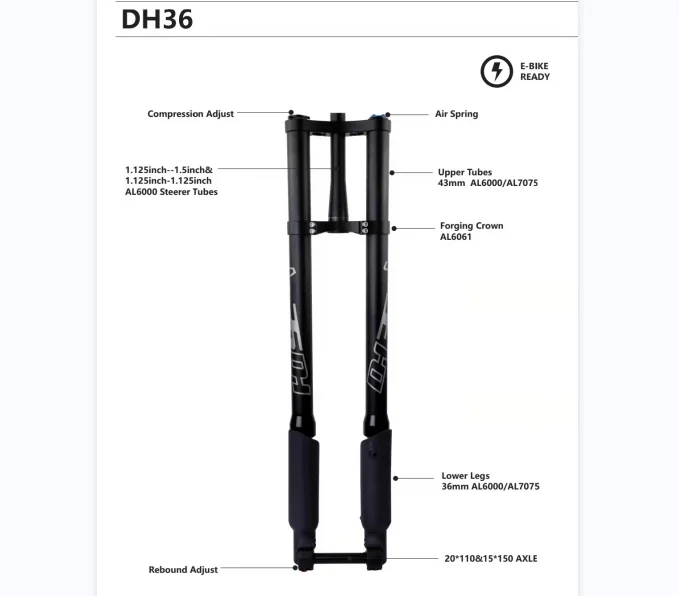 UDING Factory Supply Bicycle Parts Front Fork Air Suspension Fork DH36 20 24 26 27.5 29 inch with double crown for MTB