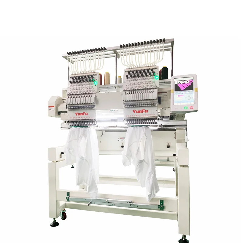 YUNFU industrial embroidery machine 2 head 12 15 needles big frame size embroidery machine price computerized