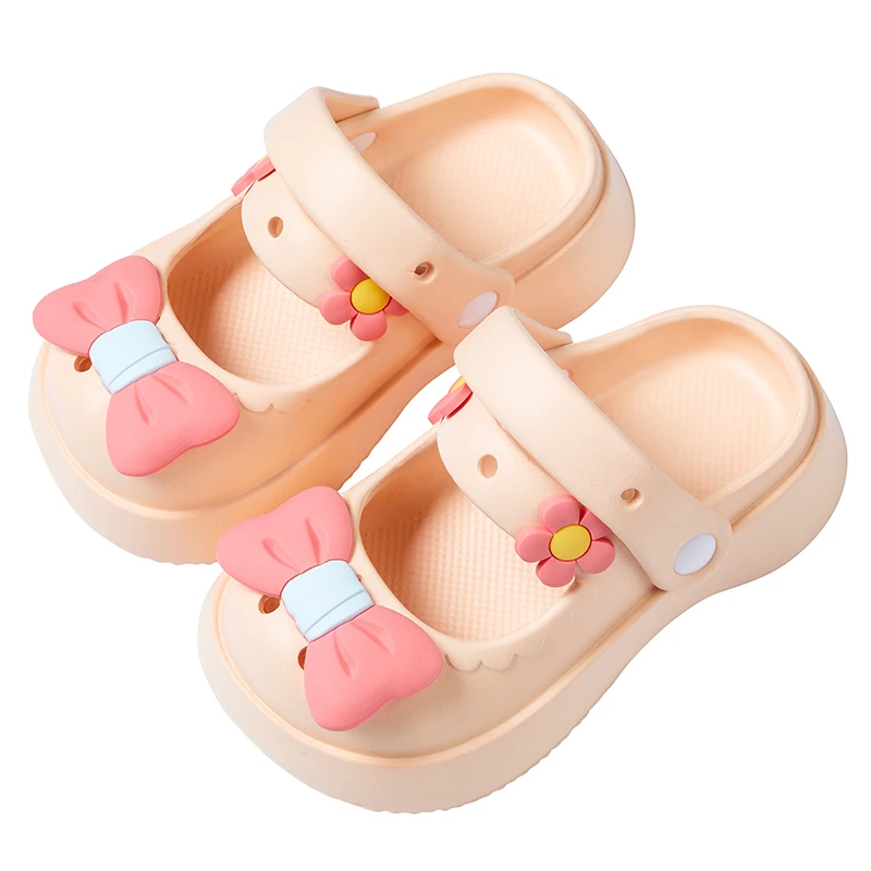 Bow girls slippers summer for children Baotou baby boys Clog cute non-slip kids sandals outside wear soft soles non-slip