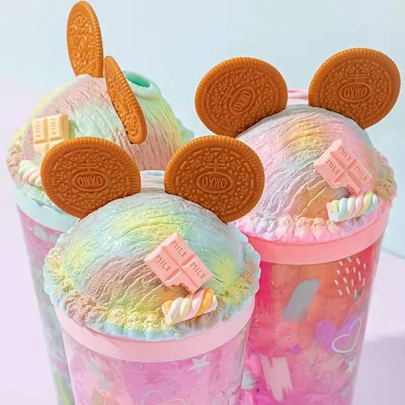 16 oz Double Walled Plastic Dome Lid Mick Ice Cream Ears paper coffee Tumbler Cups with lids and straws