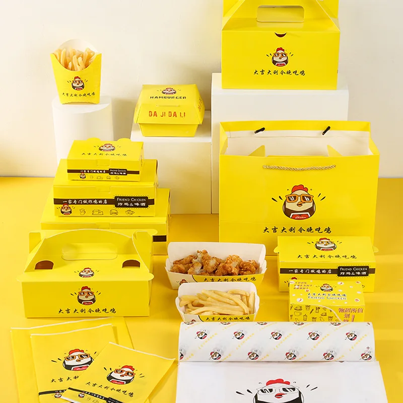 Custom size out container fried chicken fast packaging takeaway away food delivery paper box for restaurant