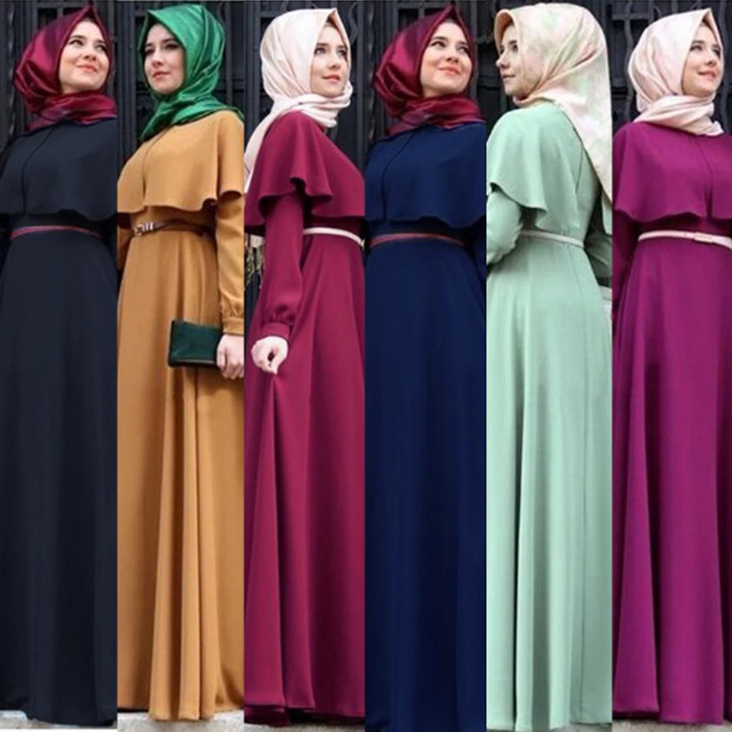 Manufacture Muslim Women Clothing Plain Satin Dress Islamic Dubai Women Layer Muslim Dresses