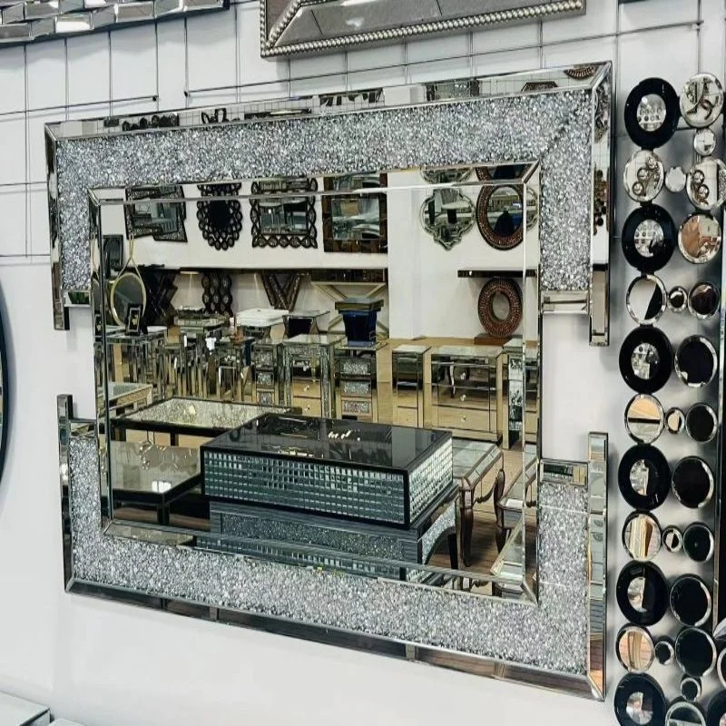 Minimalist Design Round Crushed Diamond Glass Mirrored Decorative Mirror
