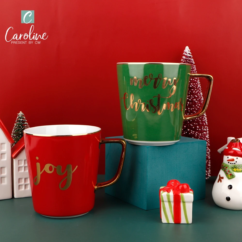Merry Christmas Decal Gold Ceramic Modern Porcelain Coffee Cup Mugs