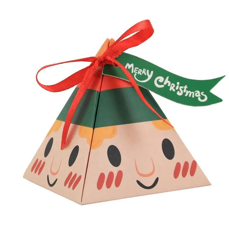 BSCI Hot Sale Korea Style Unique Design Small Christmas Triangle Paper Chocolate Candy Gift Packing Box With Ribbon