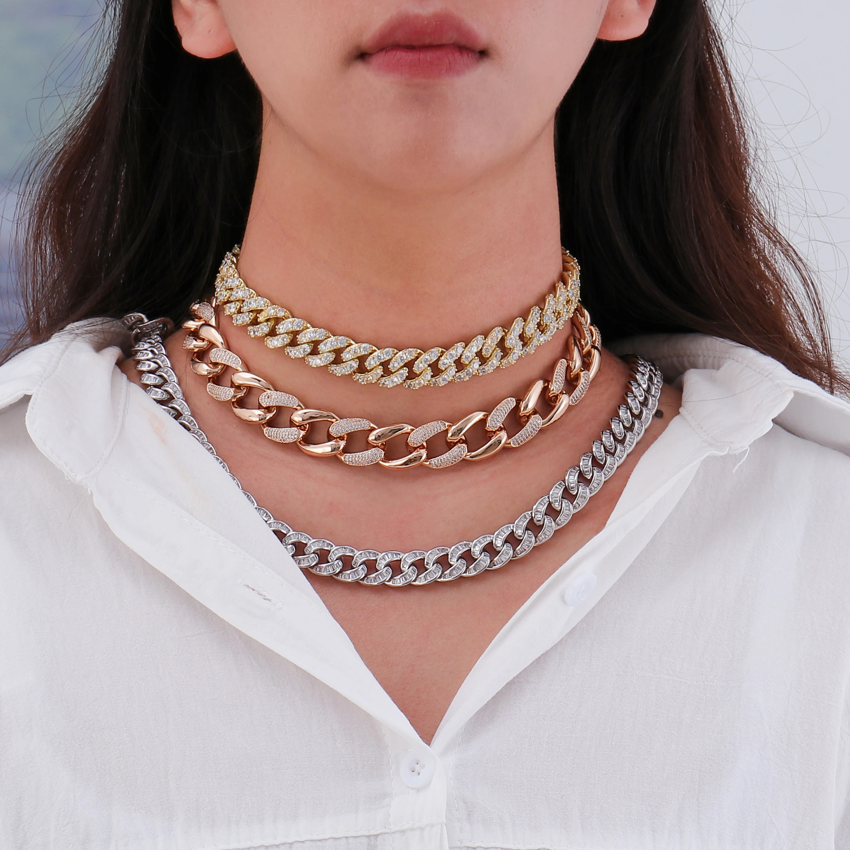  New arrival fashion 18inches long moissanite diamond iced out cuban chian hip hop jewelry