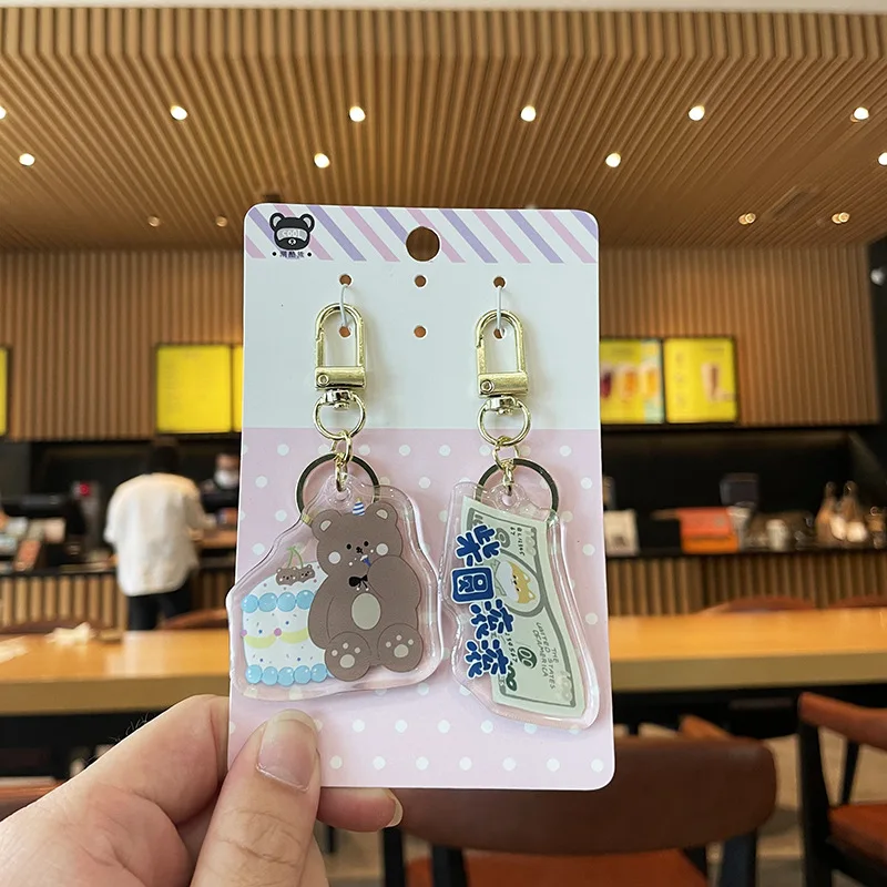 Manufacturer custom cartoon acrylic charms clear transparent acrylic keychains with back card
