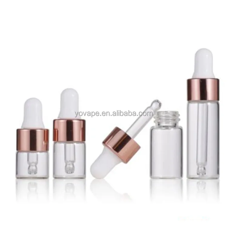 RTS in stock Cosmetic Essential Oil 1ml 2ml 2 ml Dispensing gold mini small vials Serum glass dropper bottle with Silver Collar