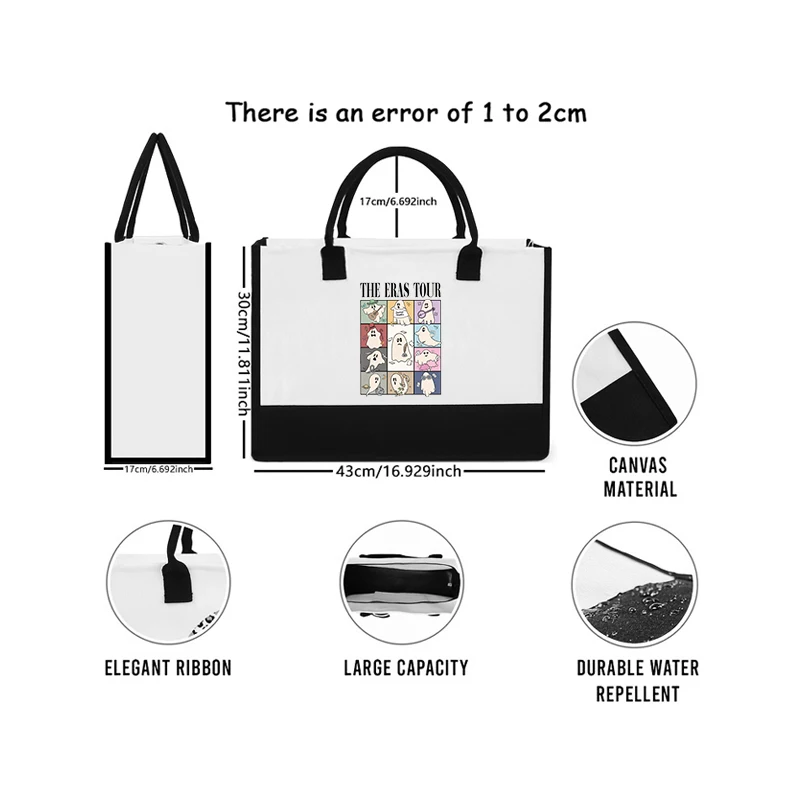 1 Pc  Taylor Ghosts Eras Tour Halloween Pattern Shipping Large Personalized Canvas Beach Bag Monogrammed Gift Tote Bag for Women