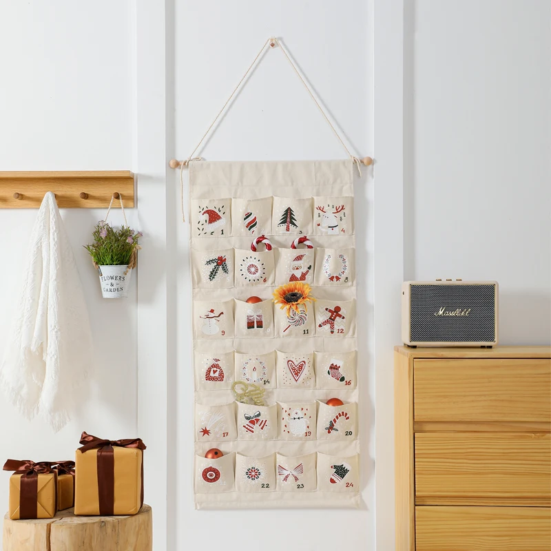 Hanging Custom Printed Christmas Decoration Diy Empty Canvas Fabric Christmas Advent Calendar For Kids