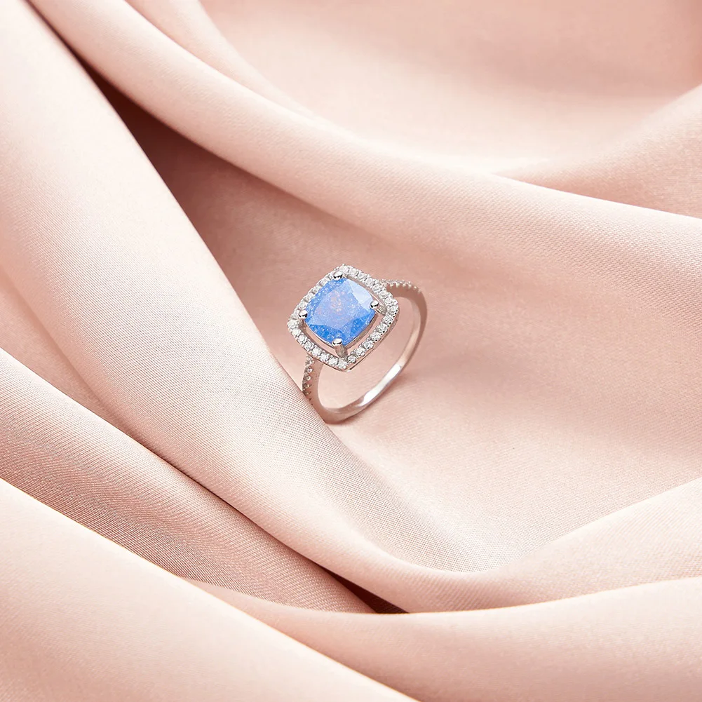 RINNTIN EQR61 Trendy customized blue diamond 925 sliver cubic zirconia fashion Jewelry engagement ring for woman