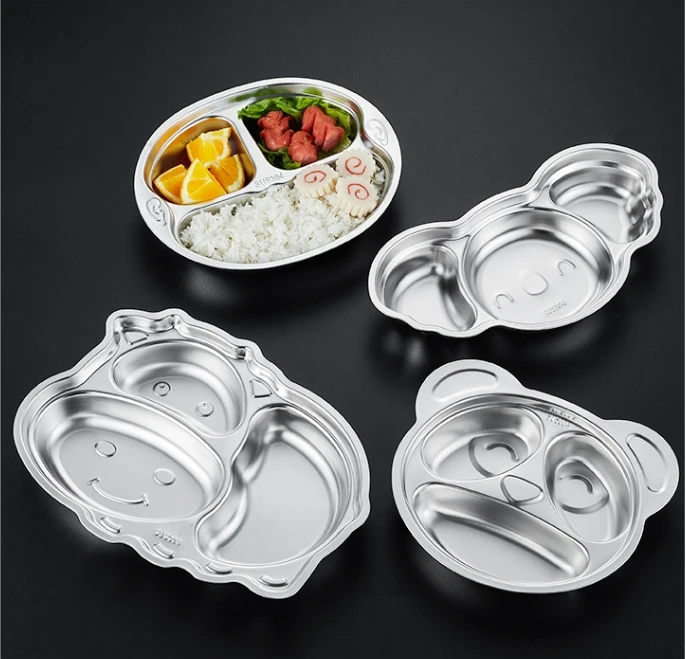 Stainless steel Food Tray for Kids Kindergarten Food Plate Children Food Bowl Dinner Divided Plate Baby Dinnerware Dishes Plate