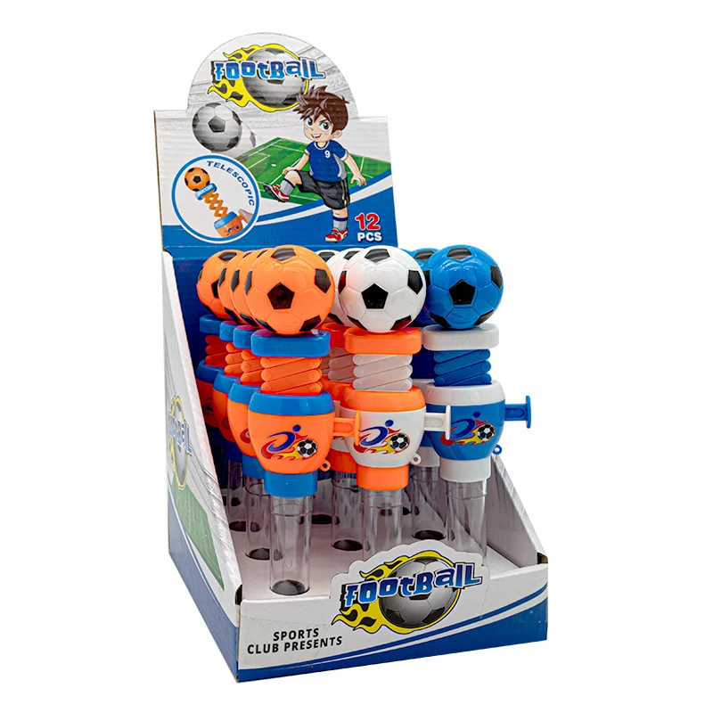 kids interactive sport candy toy Telescopic Spring Manipulator soccer Toy candy novelty football sugar tube