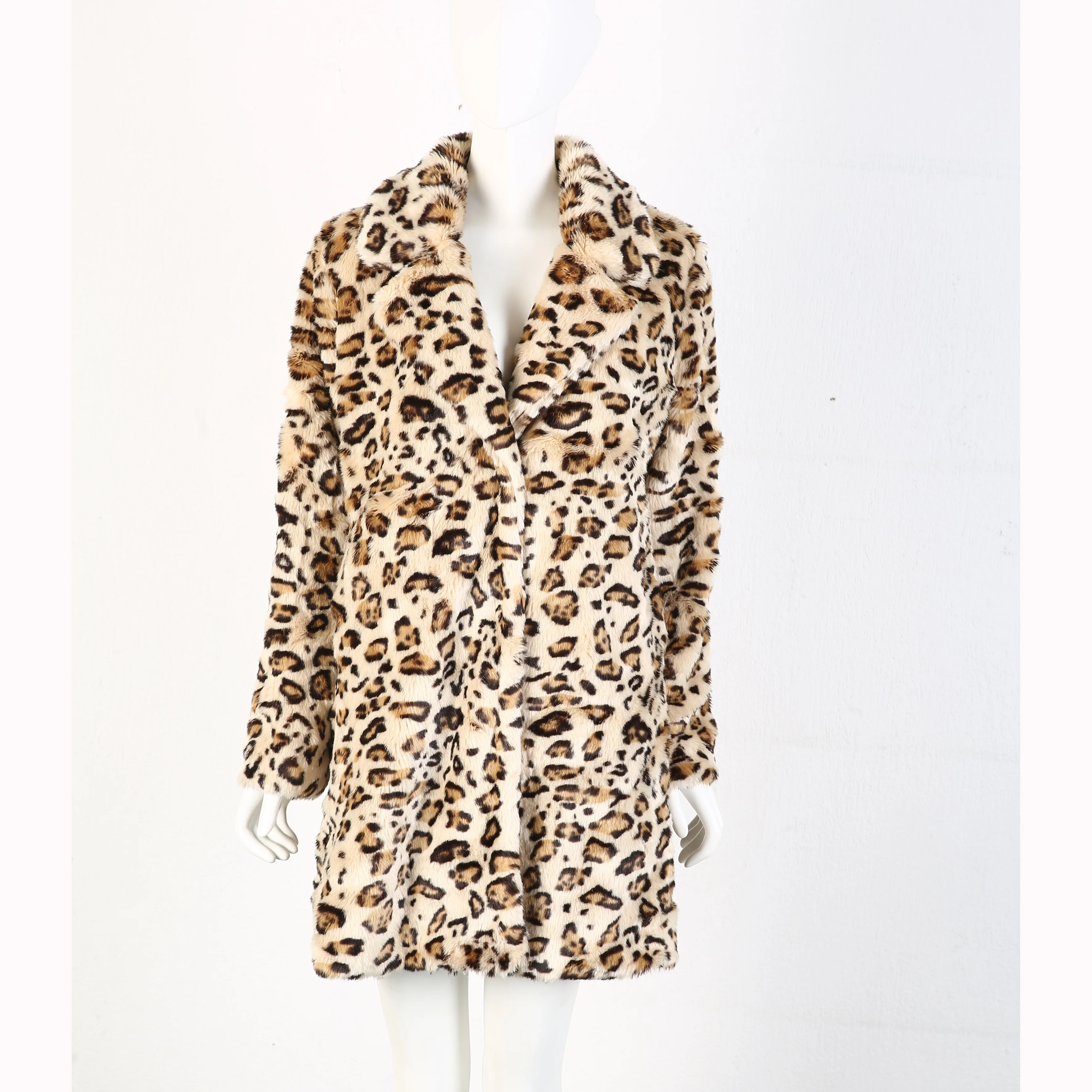 LEOPARD PRINT CLASSIC KNEE LENGTH FAUX FUR COAT