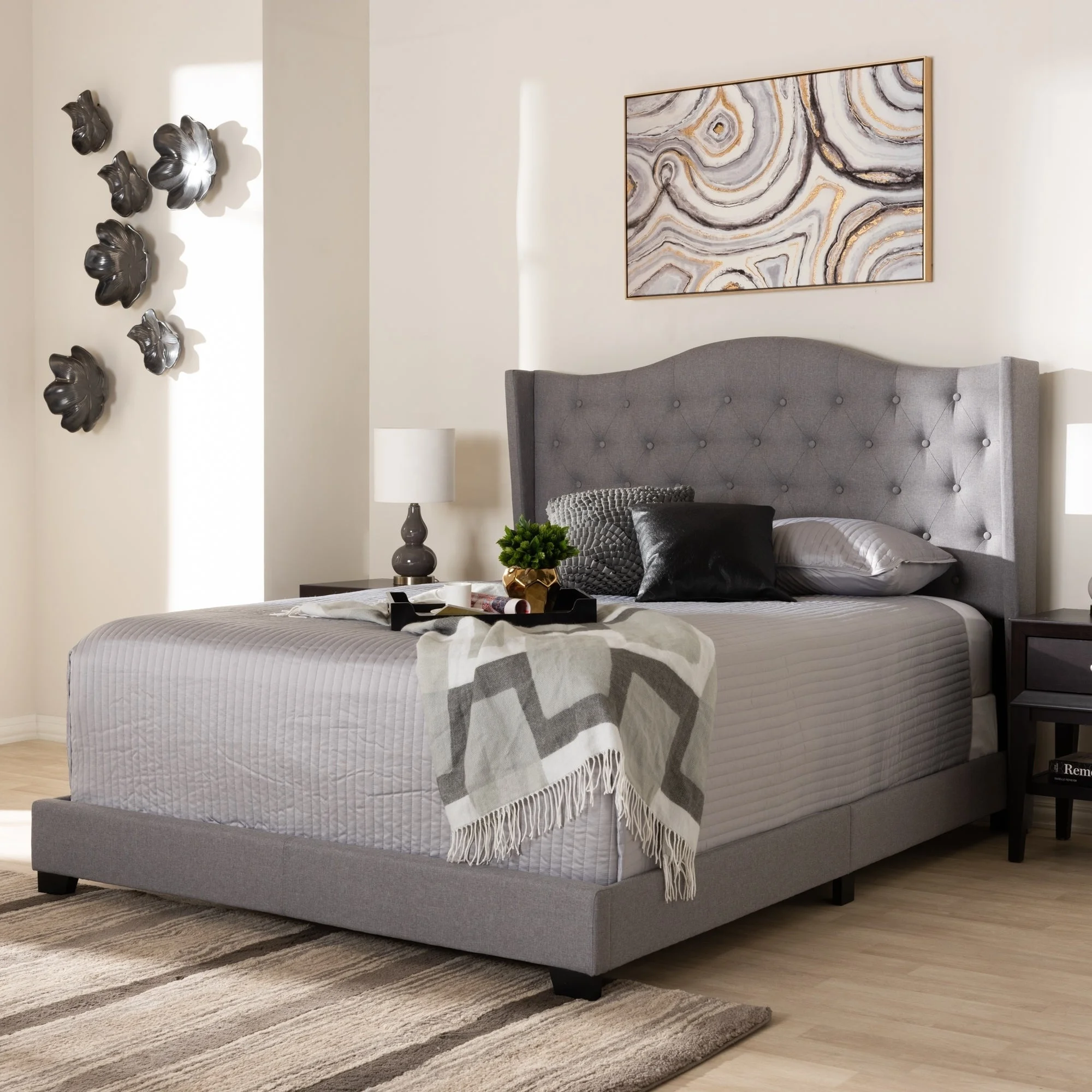 Contemporary Bedroom Furniture fabric upholstered Wooden Bed Designs