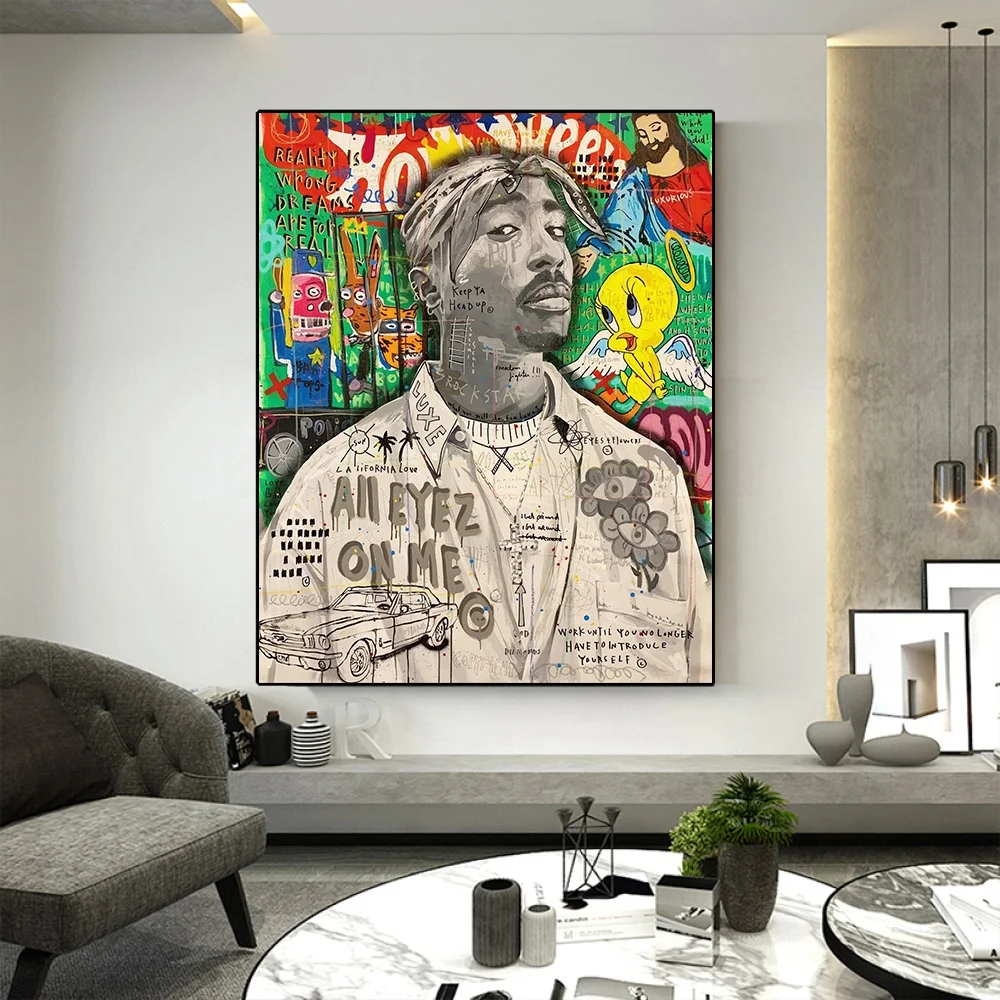 Graffiti Pop Art Singer Hip Hop Portrait Poster 2Pac Rapper Canvas Painting Print Wall Picture