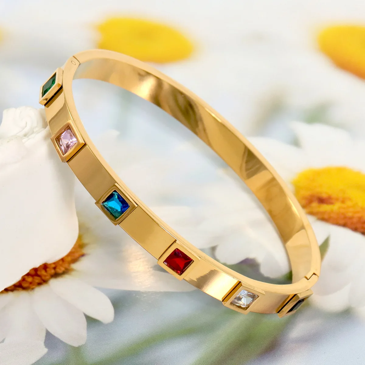Luxury Fashion Gold Plated Stainless Steel Colorful Diamond Bracelet Bangle Bracelets for Women stainless steel jewelry