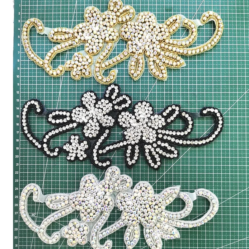 S616 gold bridal applique bodice rhinestone applique rhinestone trim crystal