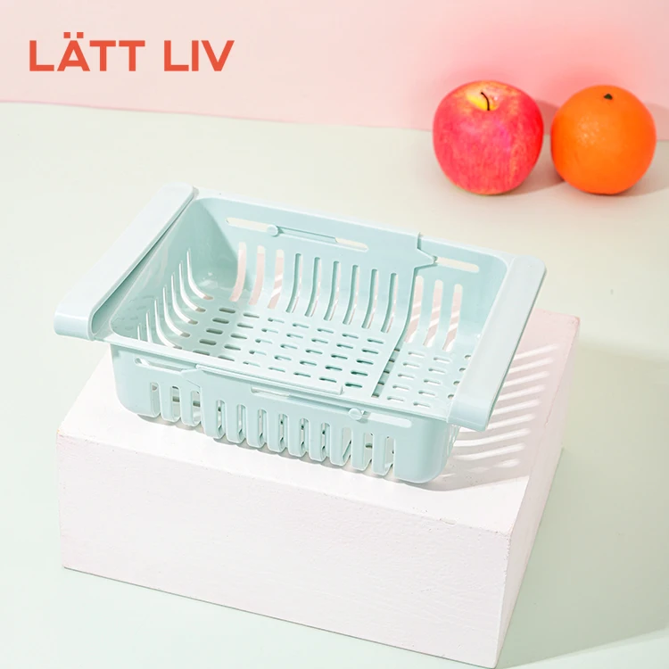 LATTLIV Pull Out Fridge Drawer Organizer Bin Kitchen Food Storage Box Adjustable Plastic Storage Basket for Refrigerator