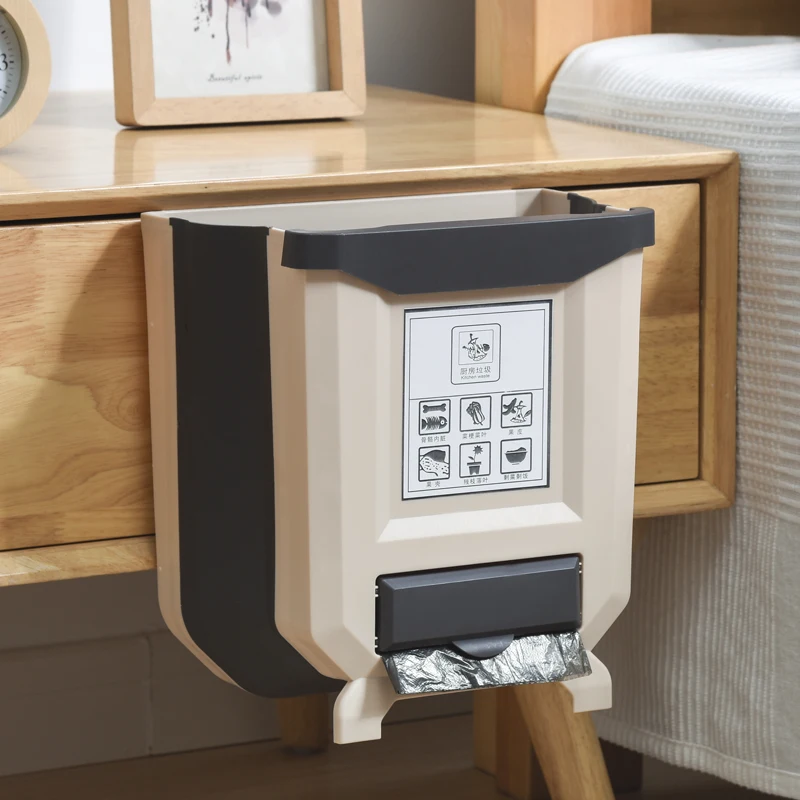 adjustable dustbin can Hanging on the cabinet door kitchen floding trash bin put on counter trash storage box