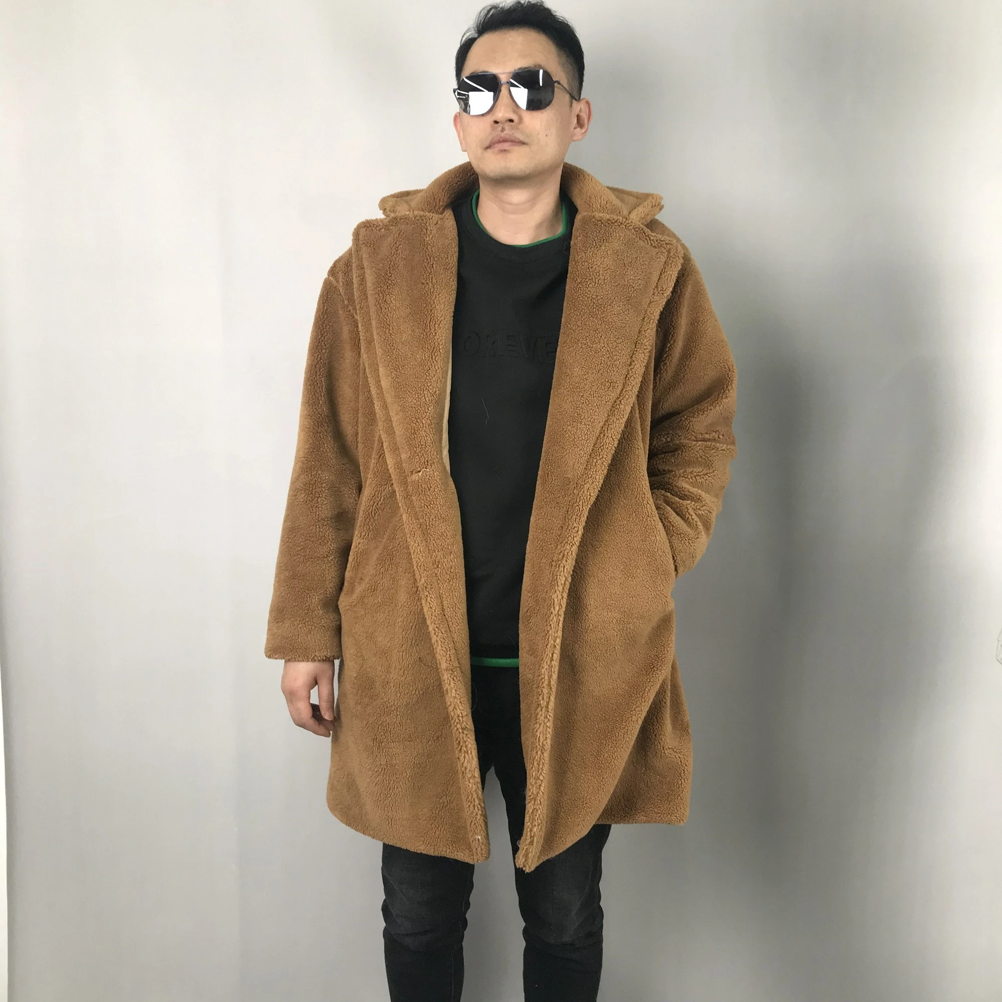 Custom oversized Alpaca Wool Coat fleece lapel Winter Fur Jacket Genuine Teddy long Coats men