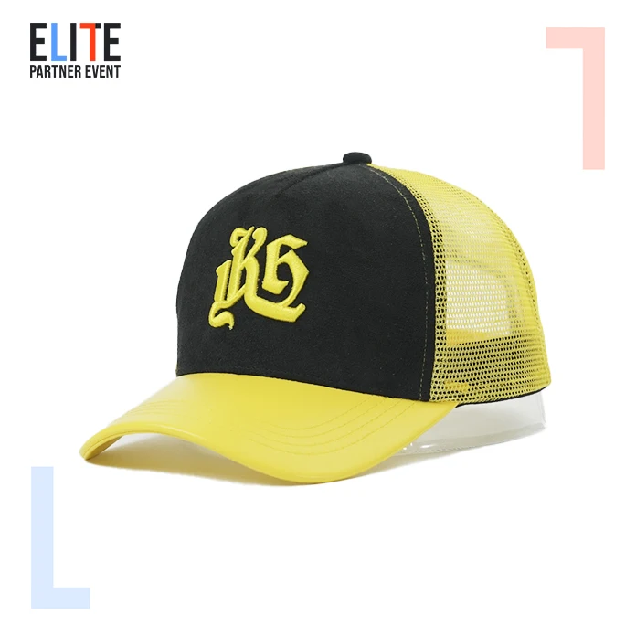 New Arrival OEM Suede Custom Embroidery High Quality Mesh Trucker Hat With Leather Brim