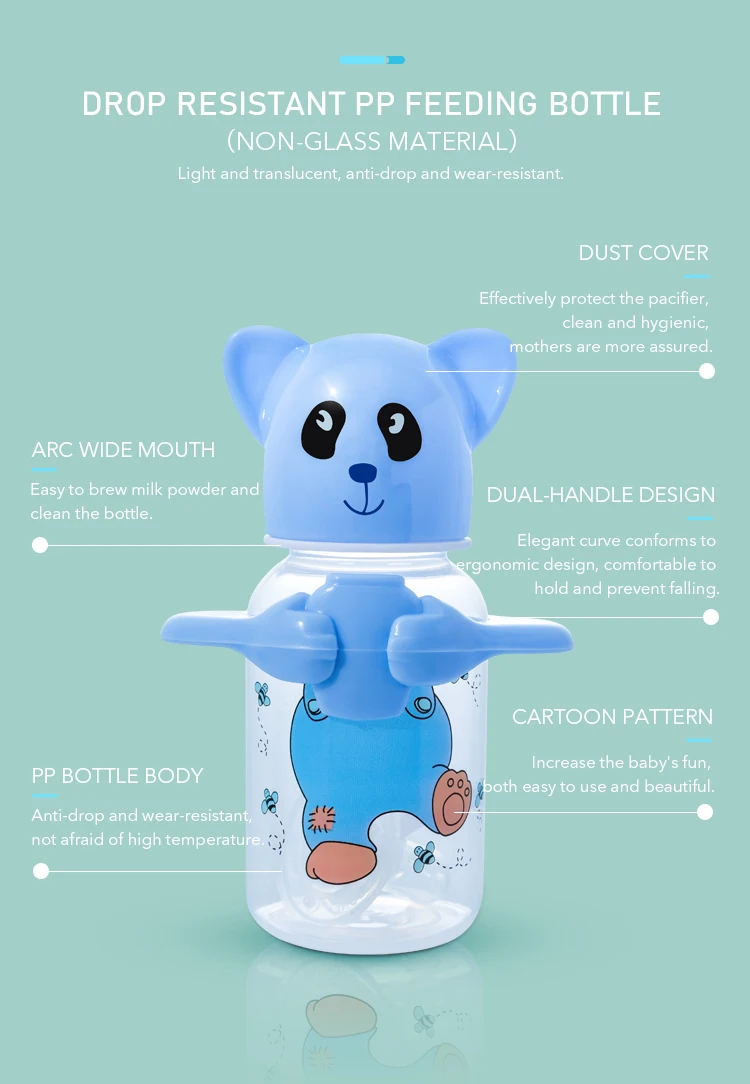 
Custom LOGO 125mL/4.2oz Cheap Double handle Eco-Friendly Cartoon animal head BPA Free latest baby bottle 