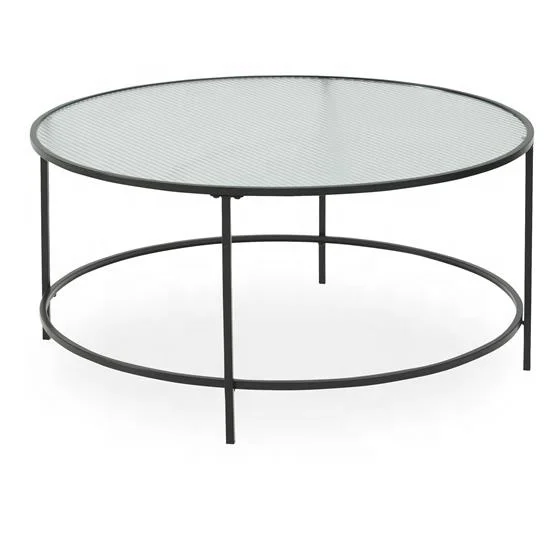 
Living Room tempered Glass Stable Decorative Sofa Table Golden Steel Frame Round Glass Coffee Table 