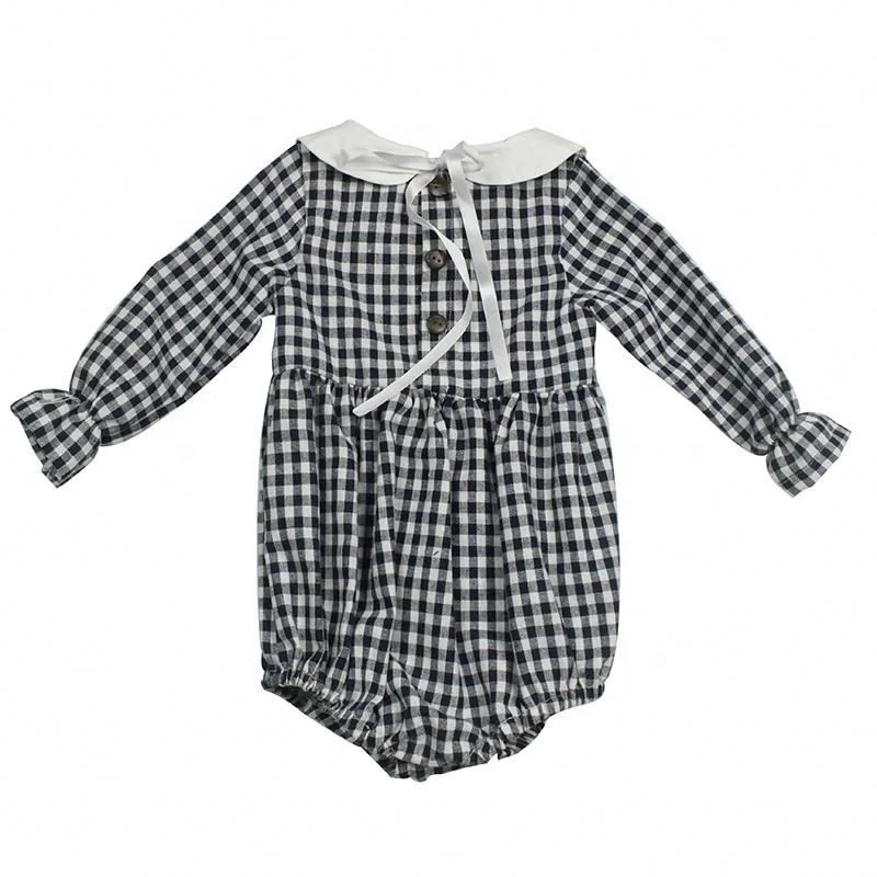 
Bulk Buy Infant Clothes Baby Cute Long Sleeve Girls Romper Black And White Plaid Bodysuit 