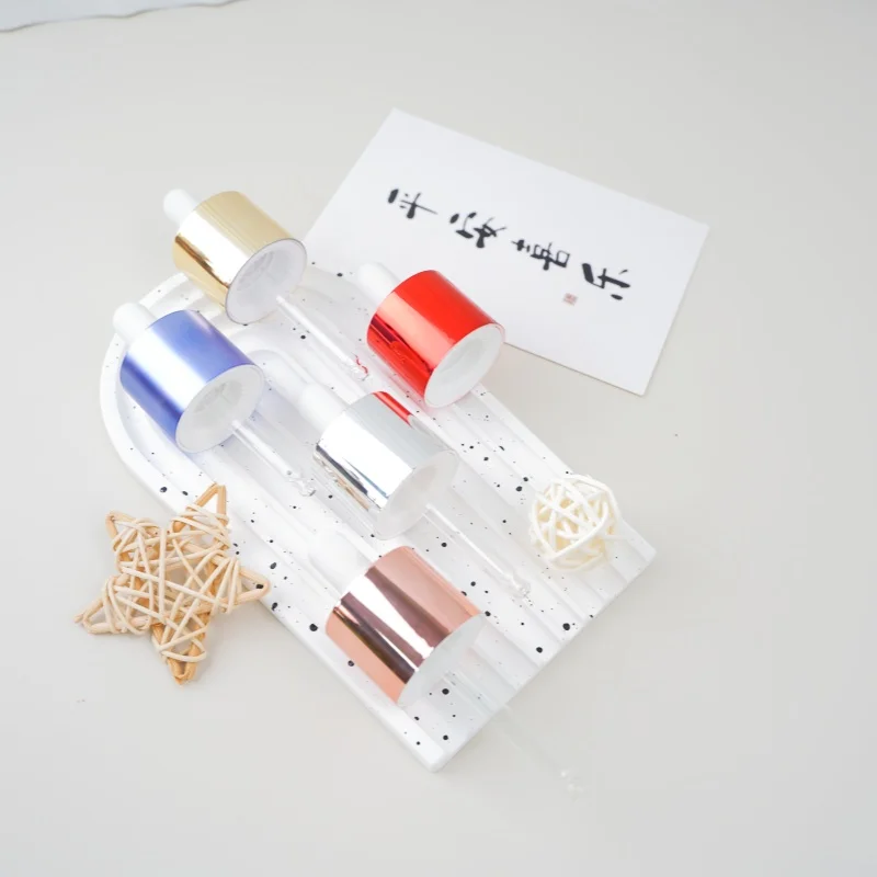 20mm 24mm gold silver aluminum plating different color plastic dropper cap with glass dropper  for packing glass cosmetic bottle
