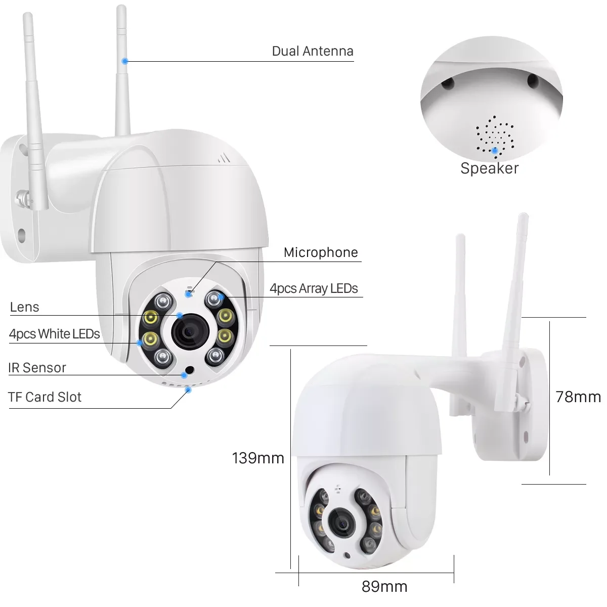 2MP Outdoor smart Wifi IP Camera 1080P Color IR Night Vision PTZ Camera Cloud Storage CCTV Security Camera