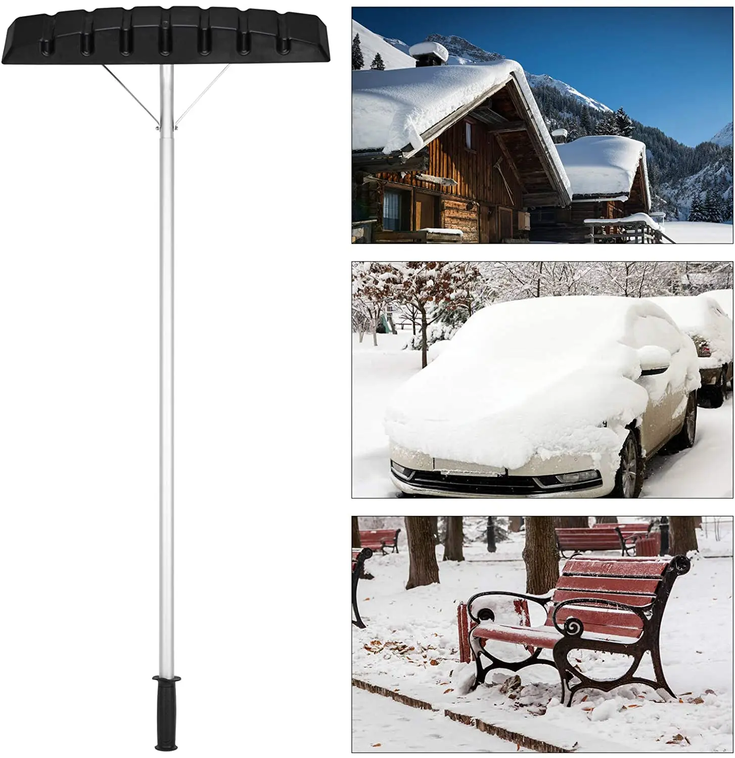 Telescopic Snow Roof Scraper Roof Snow Rake, Roof Snow Shovel with Telescopic Aluminum Tube