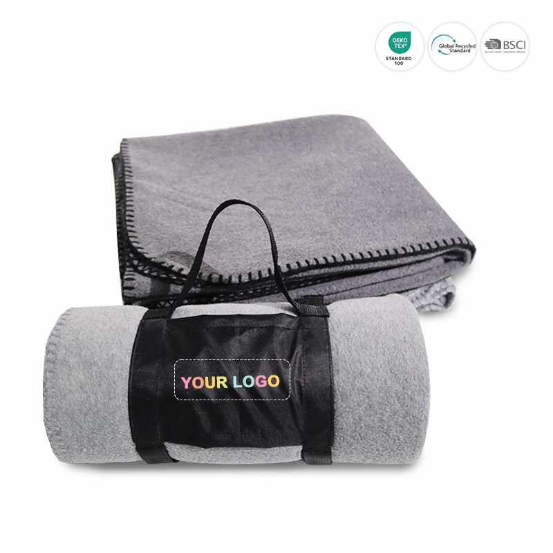 Super Soft 100% Polyester Fleece Blanket for Adults Solid Striped Knitted Extra Thick Factory Made for Airline Promotions