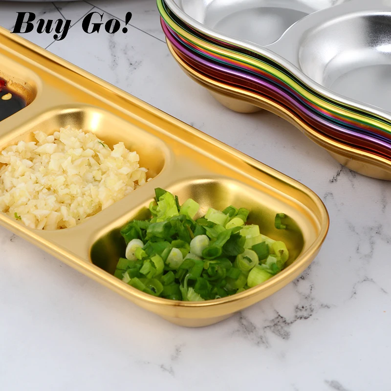 Condiment Serving Plate Dishes 304 Stainless Steel Divided Soy Sauce Dishes