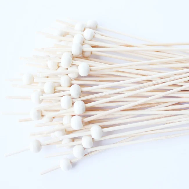 12CM Length Little Red Beige Beads Disposable Bamboo Mini Fruit Sticks