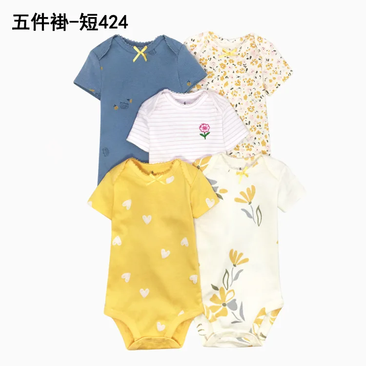 Hot Sell High-Quality Newborn Cute Cartoon Romper Baby 5-Pack Onesie Bodysuits Summer Style Short Sleeves Baby Pure Cotton