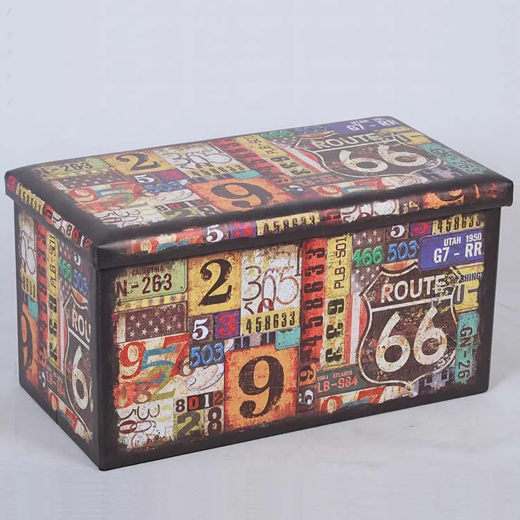 Route 66 PVC Printing Storage Cube Long bench Folding Foot Stool Ottoman