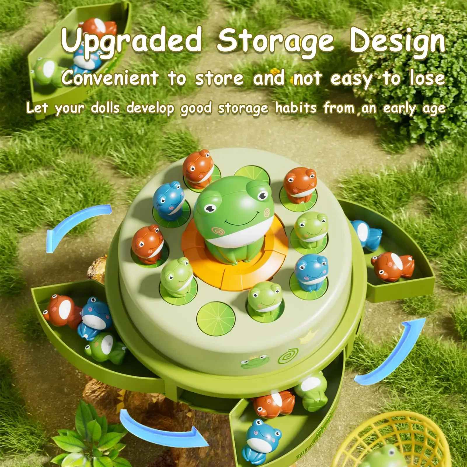 2 Players Interactive Musical Pop Up Frog Catcher Board Game with 12 Mini Frog and 2 Net Bag