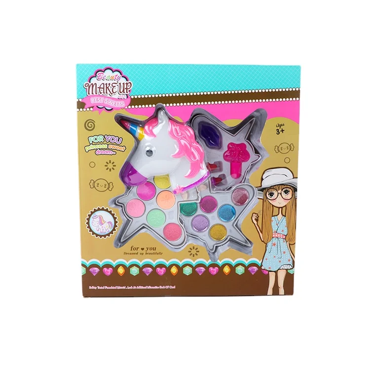 Good selling Cartoon Unicorn3Layer Rotating Makeup Box Girls Playing House Blush Eye Shadow Lipstick Nail Polish Cosmetics Toys