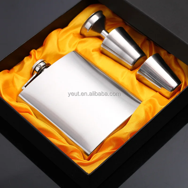 6oz 7oz 8oz Stainless Steel Hip Flask Set Men Gift Set with Shot Glasses Funnel for Alcohol Leather Hip Flask Whisky Glass