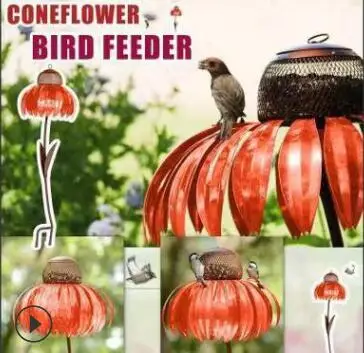 
Amazon hot selling bird feeder new fashion Garden flower metal bird feeder Sensation Pink Coneflower Outdoor Bird Feeder 